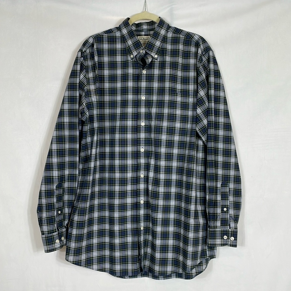 L.L. Bean Plaid Button Down Long Sleeve Shirt Size L Tall Trafitiinal Fit EUC